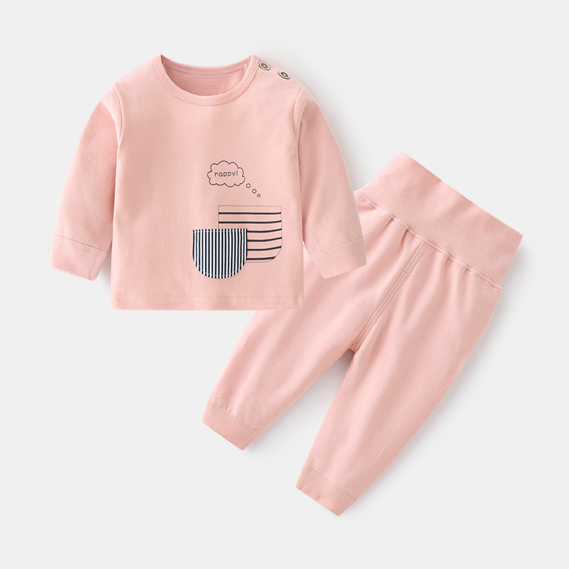 Children's autumn and winter undergarments baby underwear set male and female babies cotton printed shoulder buckle two high-waisted long Johns