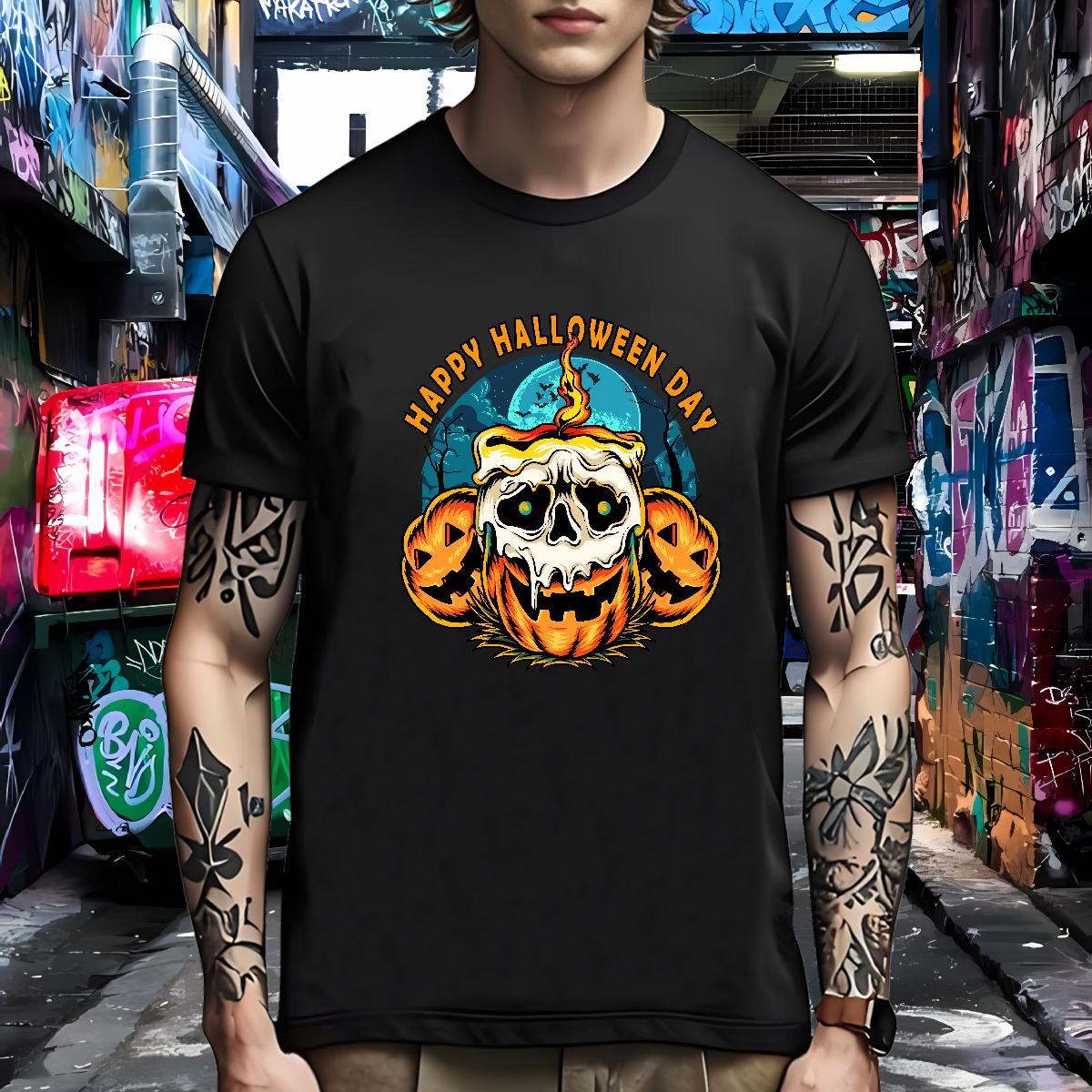 Loose T shirt Halloween O-Neck Short Sleeve Outdoor Anime 230g Cotton Men Clothes T-Shirt Fashion Tees Shirts