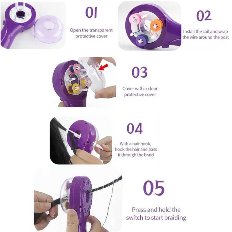 Electric Childrens Hair Weaving Kit DIY Automatic Hair Decoration Weaving Tool Set Fashion Salon Girls Hair W240814