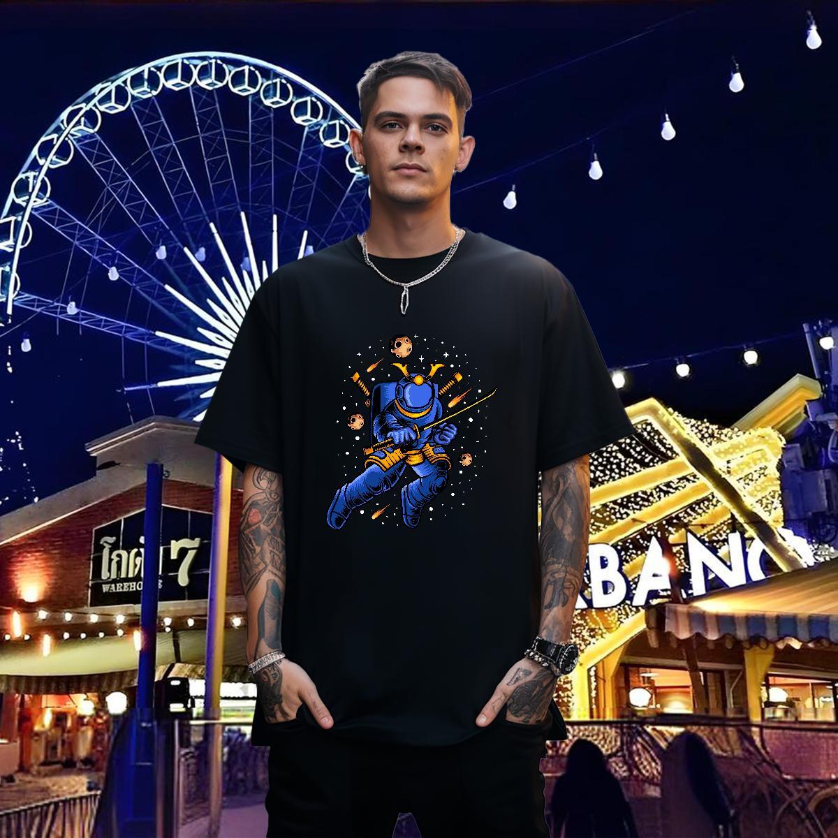T shirt 230g 100% Cotton outer space Street Casual Breathable Crew Neck Custom Big Size Tshirts Casual New Cool Design Clothes