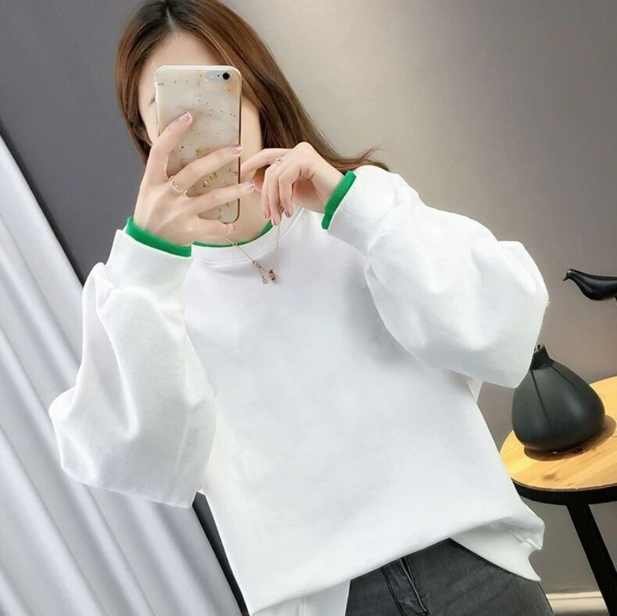 Cotton fake two-piece hoodie, plus size loose fitting pullover, Korean version student women's clothing, 2024 new spring and autumn solid color t