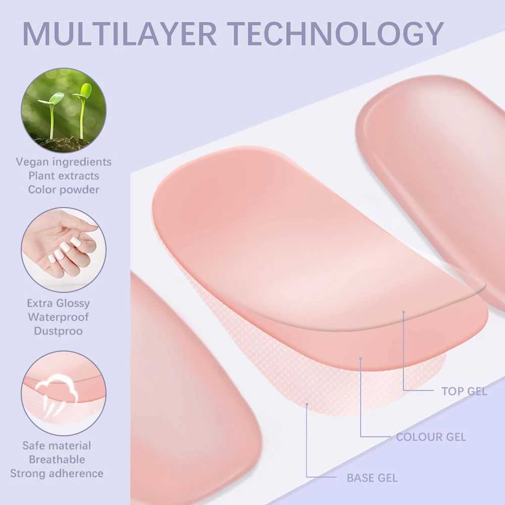 16 Tips Semi Cured Gel Nail Sticker Long-Lasting Nail Wraps Adhesive Press on Nails Sticker UV/LED Lamp Cured Glitter Nail DecalXJ240814
