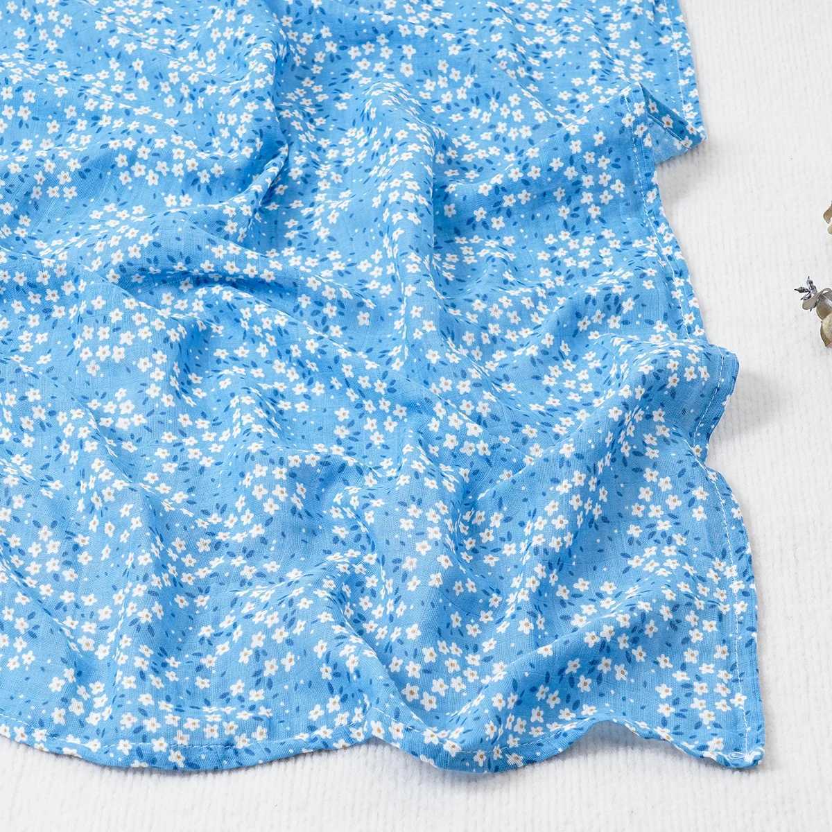 Elinfant 2PCS Popular Print With Solid Color Muslin Swaddle BlanketsNewborn Swaddle Wrap100% Cotton Baby Bath Towel Y240815