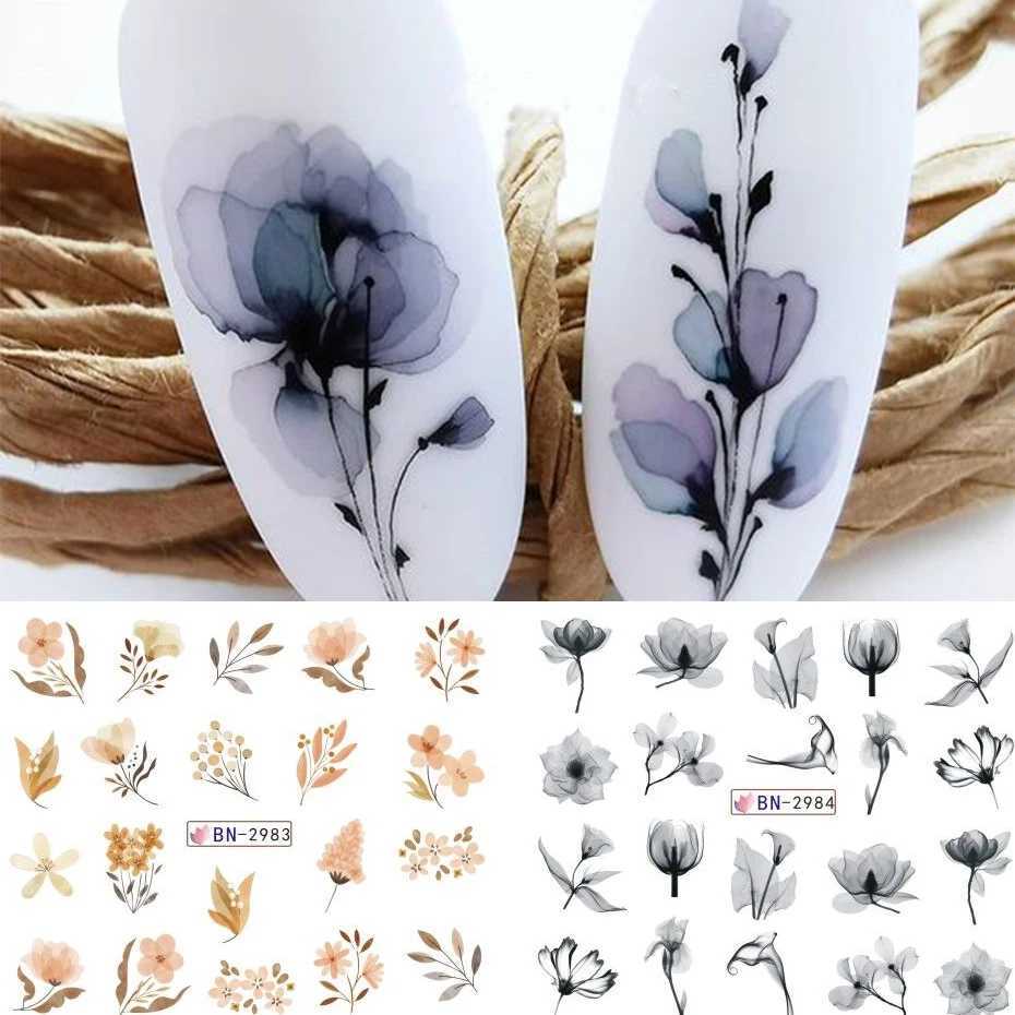 Ink Blooming Flower Water Decals Floral Leaves Graffiti Transfer Nail Stickers Love Heart Geometry Decals Manicure AccessoriesXJ240814