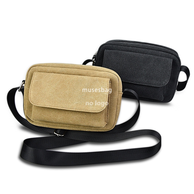 Casual clamshell canvas shoulder bag Japanese wear-resistant crossbody bag Simple trend waterproof small bag sports body bag