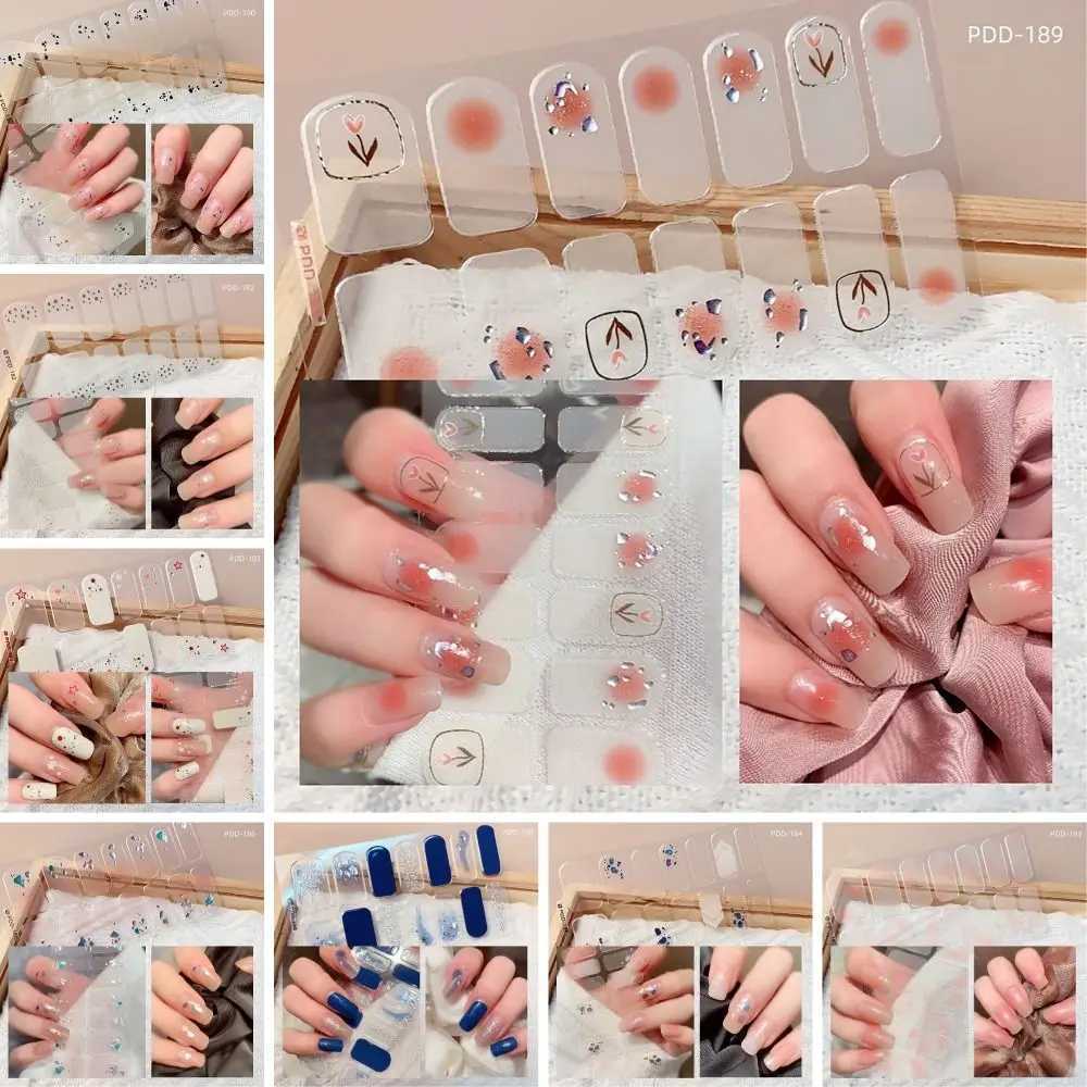 14Strips Gel Nail Stickers Full Cover Floristic Nail Art Stickers Semi Cured Gel Nail Polish Strips DIY Nail Art MakingXJ240814