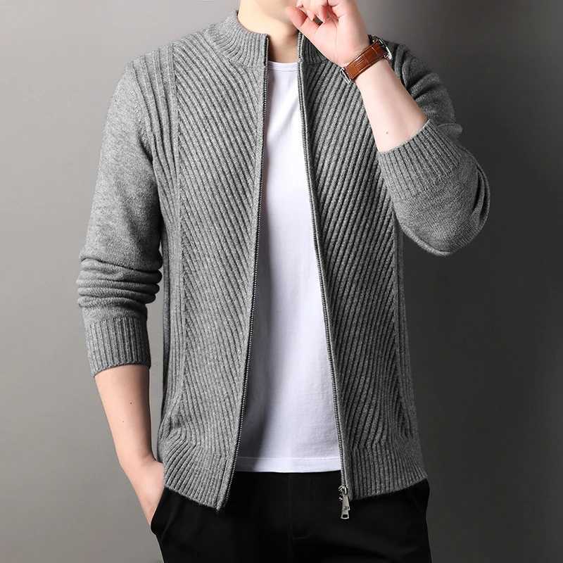 Autumn Winter Knitted Sweater Mens Casual Fashion Solid Color Zipper Knitwear Cardigan Sweaters Jacket Man Jumper CoatXJ240814