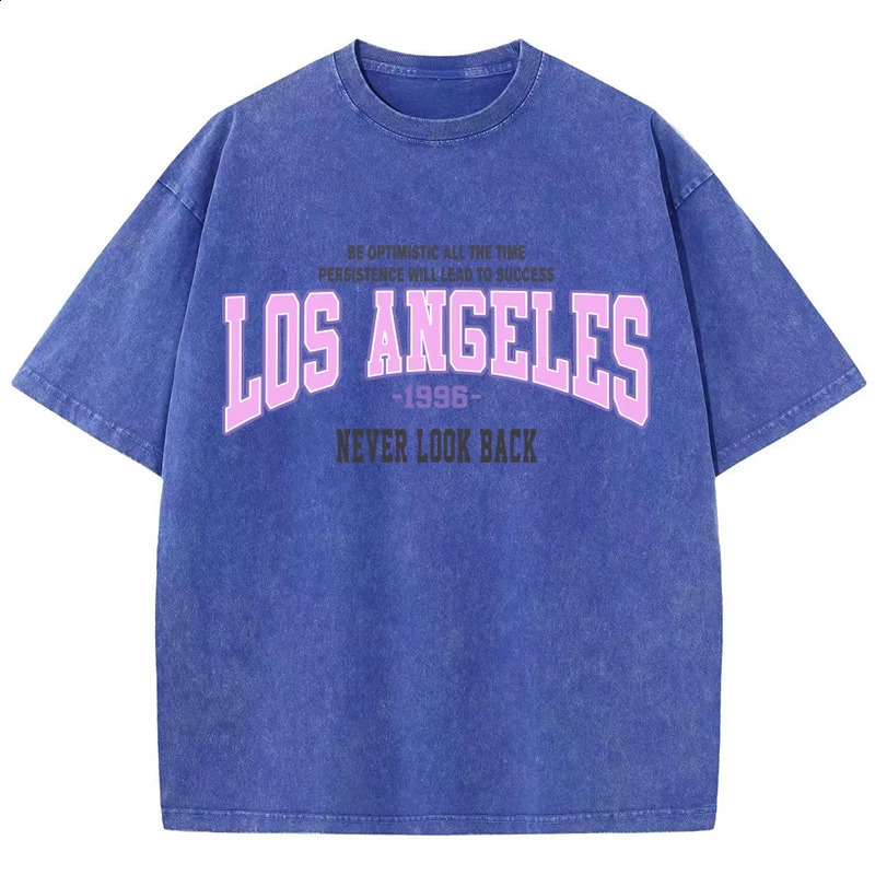 Womens cotton washed Tshirt trend loose Los Angeles 1996 printed short sleeved summer street womens clothing 240814