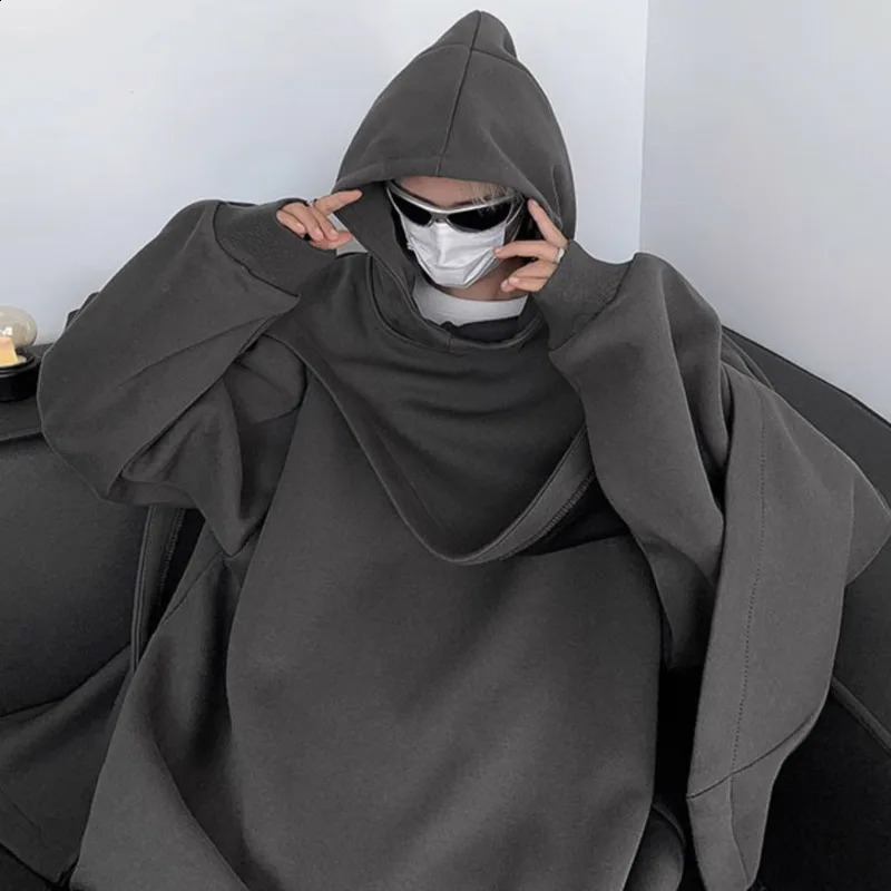 IEFB Dark Style Mens Sweatshoirt Hooded Solid Color Male Thickened Fleece Top Cape Fashion Men Hoodies 9C3660 240815