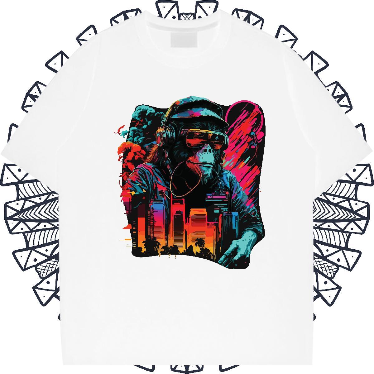 Brand Tshirts Hip Hop Street 100% Cotton 230g DIY Anime Breathable Crew Neck chimpanzee T shirt New Clothings