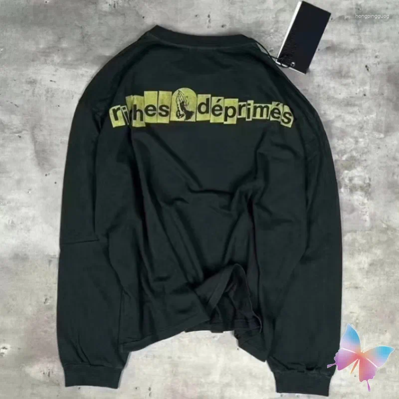 Men's Hoodies Hiphop Street Men Women Long Sleeve Tshirt ERD Sweatshirts Yellow Abstract Print Letter Vinatge Washed Hole Black Pullover