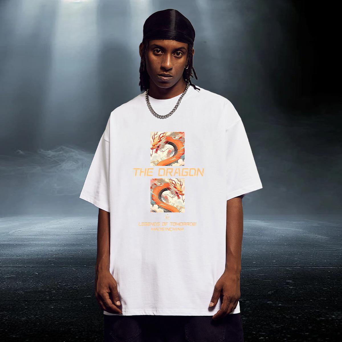 Loose Fit Men Clothes T-Shirt Daily Wear 230g Cotton Plus Size Cartoon Breathable Crew Neck Chinese T Shirt For Man 2024 Summer Tops Tees