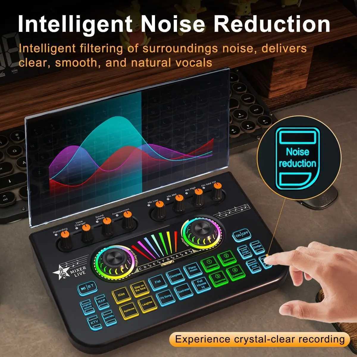 Game audio mixer streaming media mixer with audio interface BT soundboard voice converter sound card suitable for PC mobile live streaming B240815