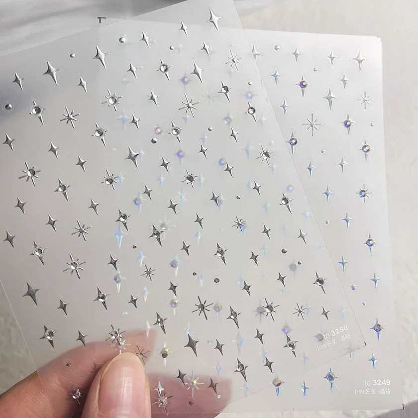 Simple Laser Bronzing Gold Silver Mini Star Rhinestone INS 5D Relief Self Adhesive Nail Art Decoration Sticker 3D Manicure DecalXJ240814