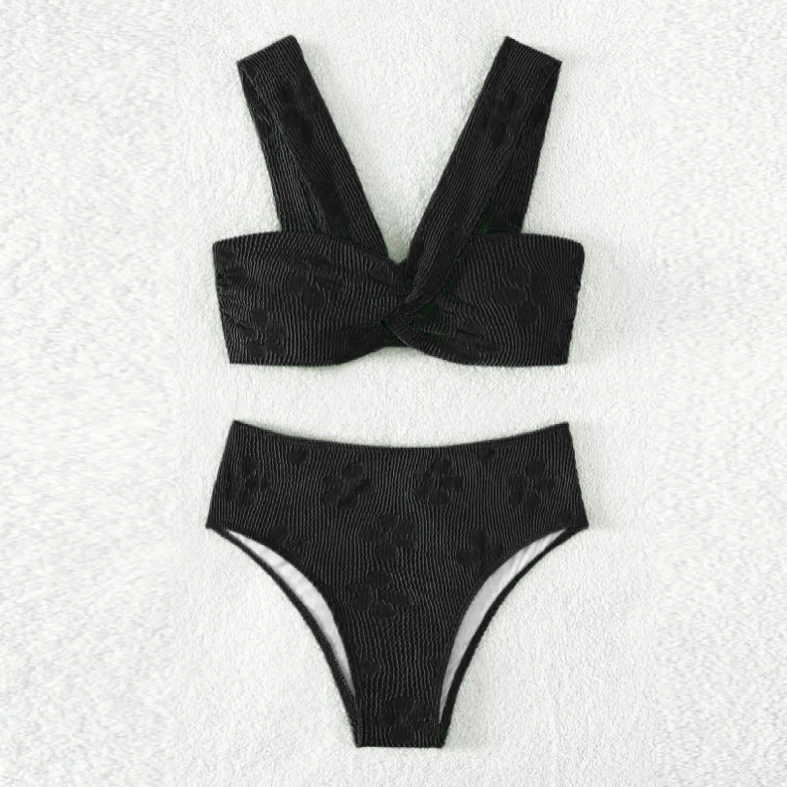 2 Piece Bikini Solid Color Swimsuit Women High Waist Bathing Suit Knotted Suspender Backless Swimwear Summer Beachwear Y268 240813