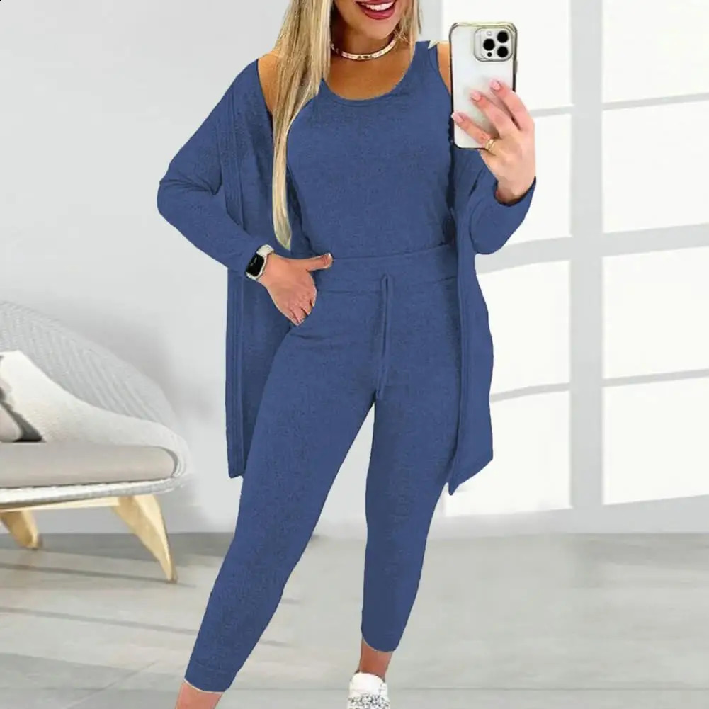 3 Pcs/Set Women Coat Vest Pants Suit High Waist Elastic Sweatpants Sleeveless Vest Mid Length Coat Sports Fall Winter Tracksuit 240809