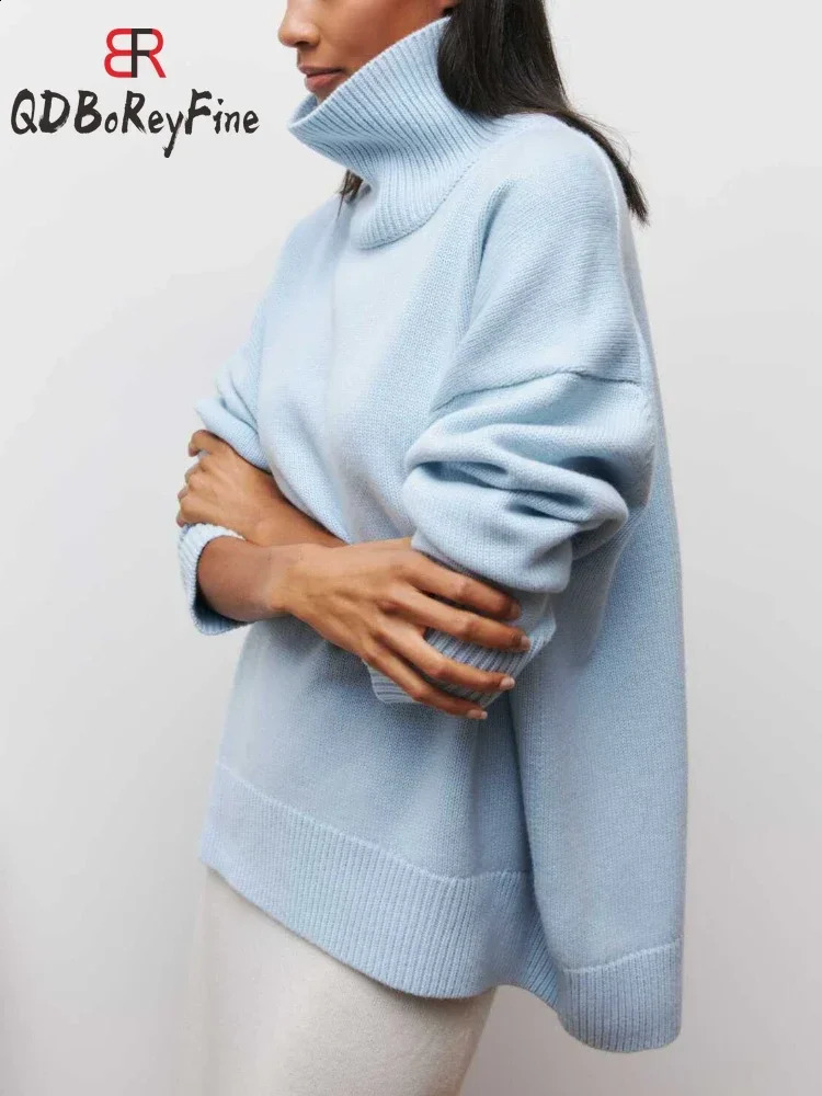 Winter Women Turtleneck Sweater Oversize Long Sleeve Top Autumn Casual Loose Jumper White Thick Warm Knitted Pullovers for Women 240815