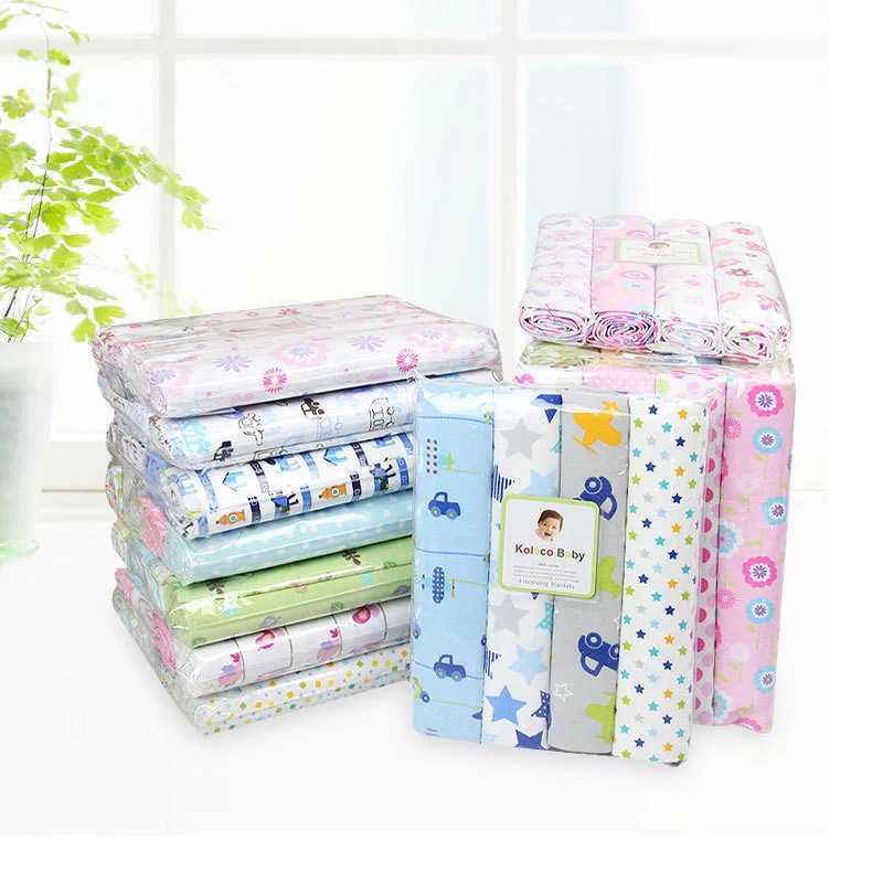 4 pieces flannel baby blanket swaddle set 76*76cm cotton cartoon soft and comfortable childrens blanket newborn quilt Y240815