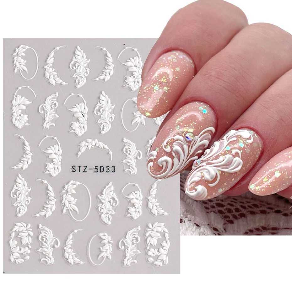 5D Acrylic Flowers Nail Stickers Decals White Lace Wedding Design Simple Floral Embossed Sliders DIY Nails Accesories LASTZ-5D33XJ240814