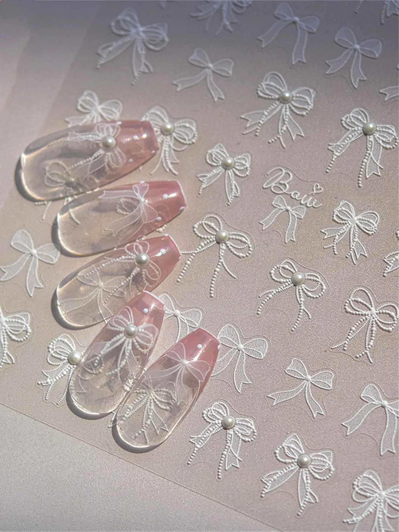1PCS 5D Nail Art Stickers White Series Lace Bow And Shell Light High Quality Manicure Nail Stickers DecalsXJ240814