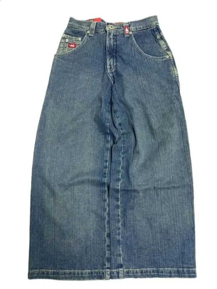 Y2K Fashion American Harajuku Style Series Street Cowboy Wide-leg Pants Hip-hop Retro Pocket Embroidered High Waist Loose Pants 240815