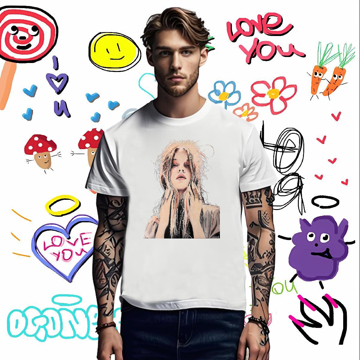 T Shirts Men 230g 100% Cotton face Anime Printing Street Short Sleeve O-Neck Floral Print Men Tees 2024 DIY Classic Wear