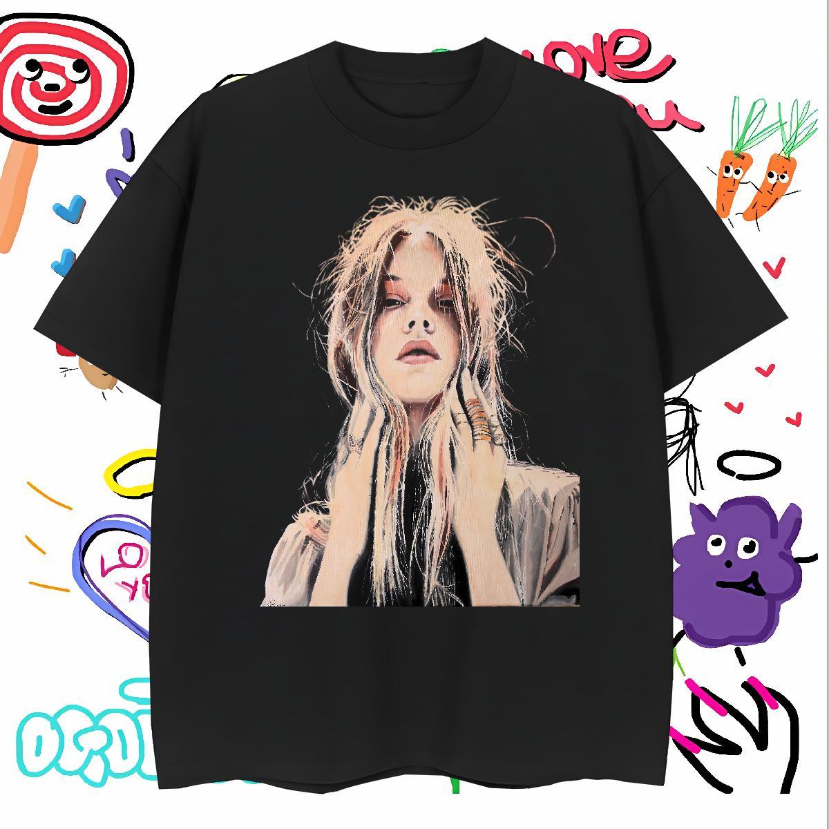 T Shirts Men 230g 100% Cotton face Anime Printing Street Short Sleeve O-Neck Floral Print Men Tees 2024 DIY Classic Wear