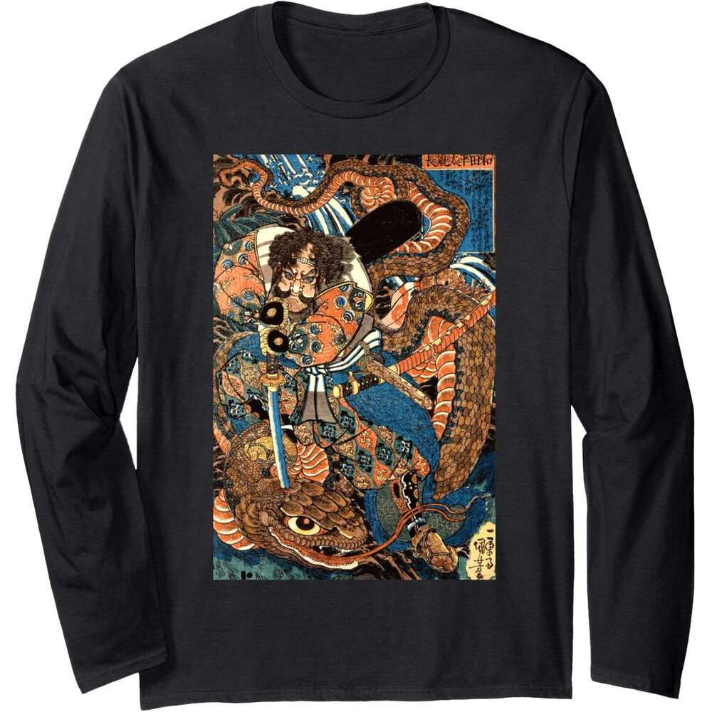 Long Sleeve Shirts for Men sweatshirt Samurai Ninja Against Snake Serpent Water Monster Long Sleeve Tee Streetwear Casual tops clothes