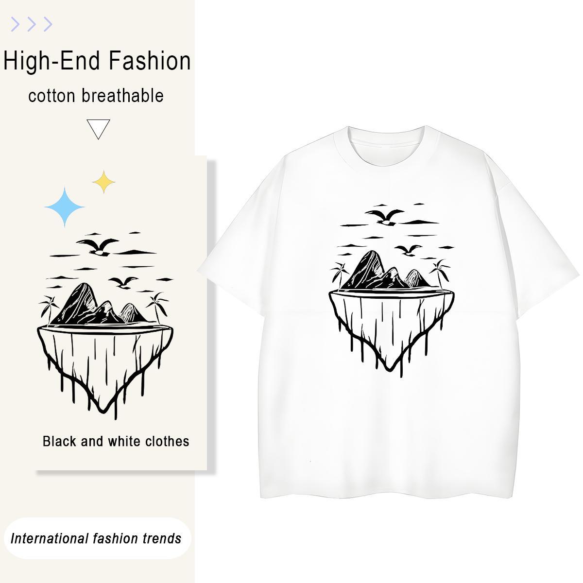 Comfortable Mens Tshirts Sports Casual 230g Pure Cotton Black Oversized O Neck Short Sleeves mountains T-Shirts for Men Customized Clothings