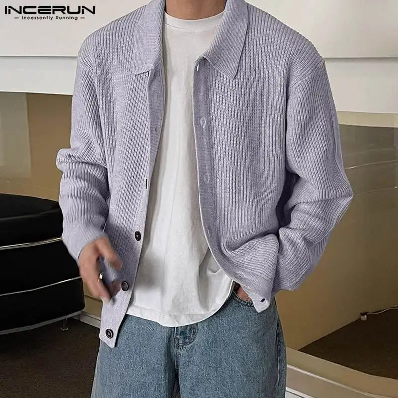 Casual Simple Style Tops INCERUN Mens Knitted Sweater Streetwear Autumn Winter Male Solid Long Sleeve Cardigan Sweater S-5XL 240814
