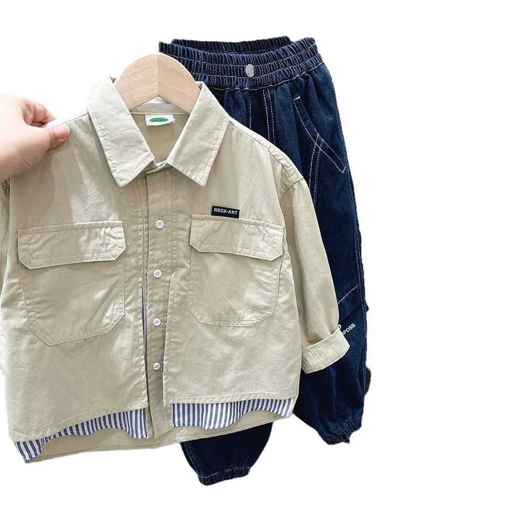 2024 Spring/Autumn Childrens Freight Jacket with Collar Pocket Patch Childrens Jacket Striped Student Jacket W240807