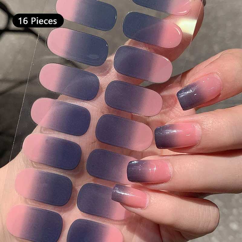 Pink Nude Full Cover Nail Sticker Gradient Color Self-Adhesive Simple Full Nail Wraps DIY Thermal Effect Nail Art Making ManicurXJ240814