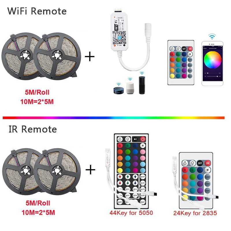 16.4-100FT RGB LED Light Strips For Bedroom SMD5050 Music Sync WiFi App Control DC12V RGB LED Strip Color Changing Rope Lights CL240815