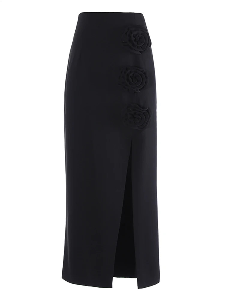 VGH Solid Patchwork Appliques Temperament Skirts For Women High Waist Spliced Zipper Slimming Long Skirt Female Fashion Style 240815