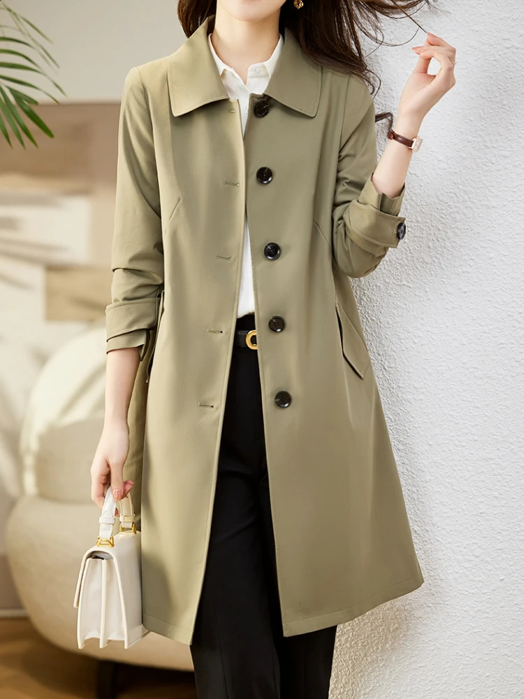 Womens trench coat Korean style oversized retro solid casual womens elegant jacket 240814