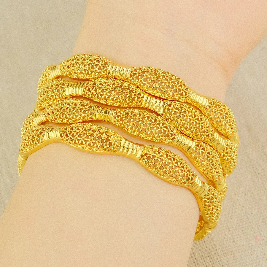 Dubai Womens Bracelet Gold Plated Indian African Hard Bracelet Charming Wedding Ethiopia Arab Handmade Jewelry 241224