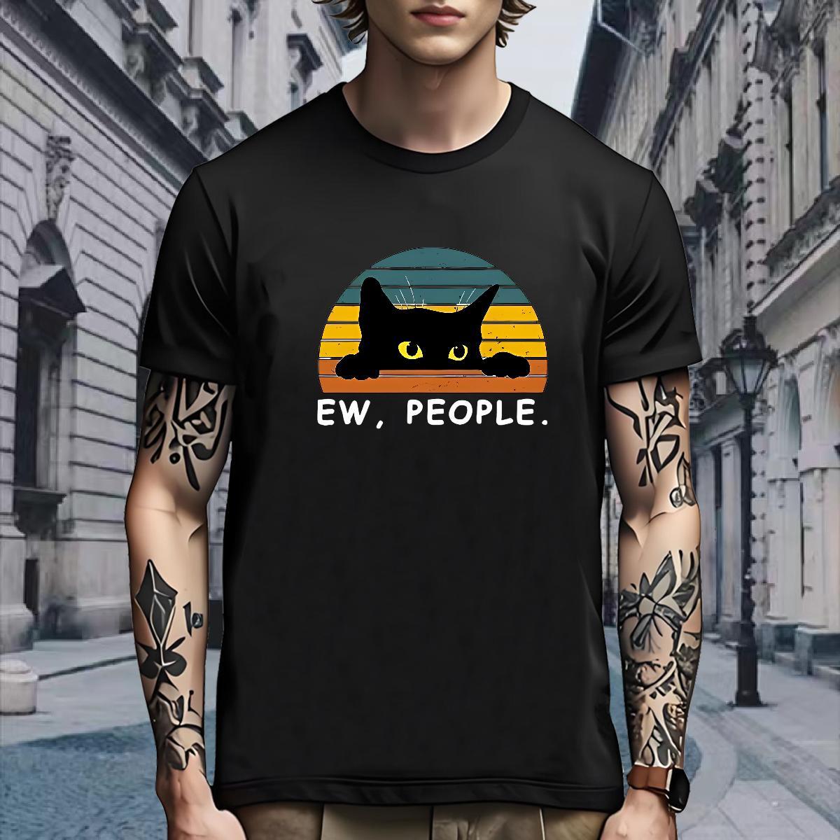 Loose T shirt cat Breathable Short Sleeve Outdoor Graphic 230g Pure Cotton Mens Tshirts Fashion Tops
