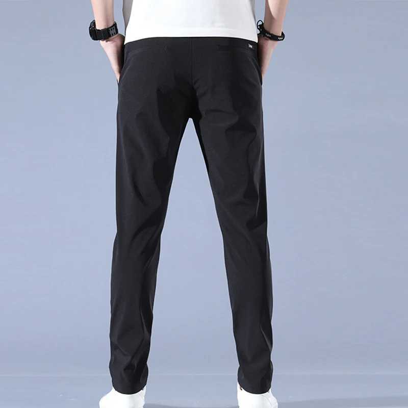 Ice Silk Mens Pants 2023 Summer New Black Grey Thin Business Casual Pants Outdoor Elastic Breathable Straight Leg Sports PantsW240725