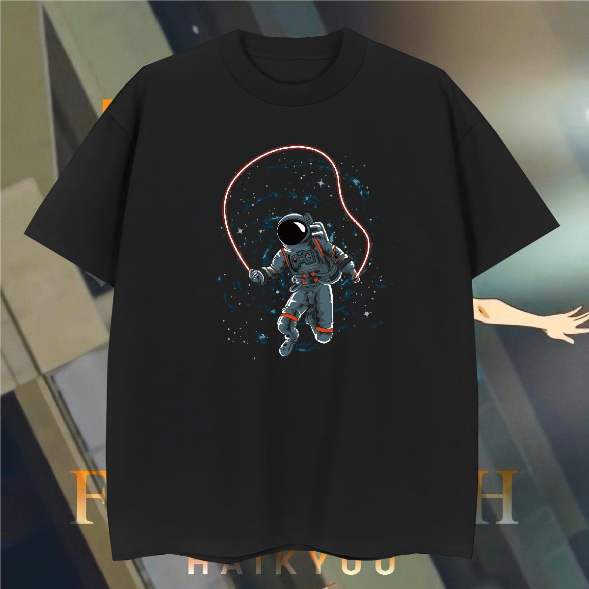 T Shirts Men 100% Cotton 230g universe Spring Summer Crew Neck Cartoon Print Mens Tshirts Fashion TOP Quality Tees Shirts