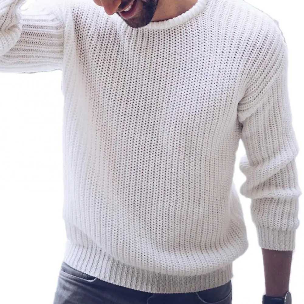 Autumn and Winter New Mens Pullover Casual Solid Color Gray Black White Knitted Top SweaterXJ240814