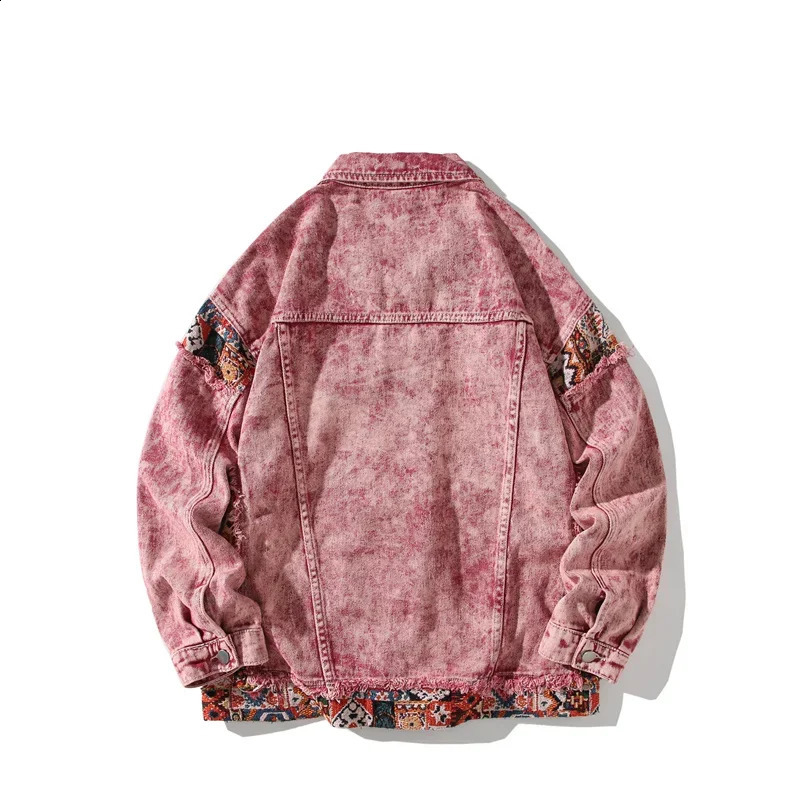 2024 American retro sweet cool pink patchwork denim jacket mens loose casual retro couple jacket S-3XL 240814