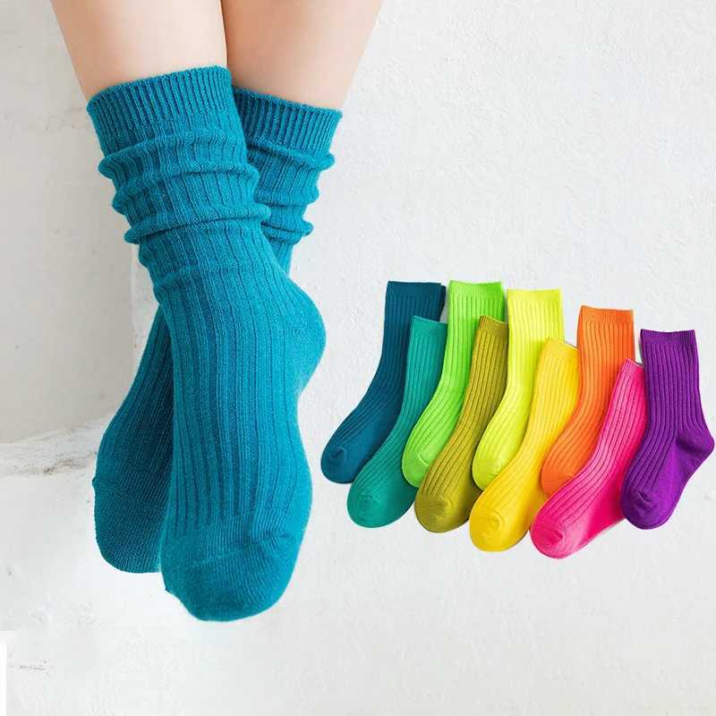 3 pairs/batch of childrens socks for spring and summer Japanese style childrens socks candy colored boys and girls mid tube socks W240814