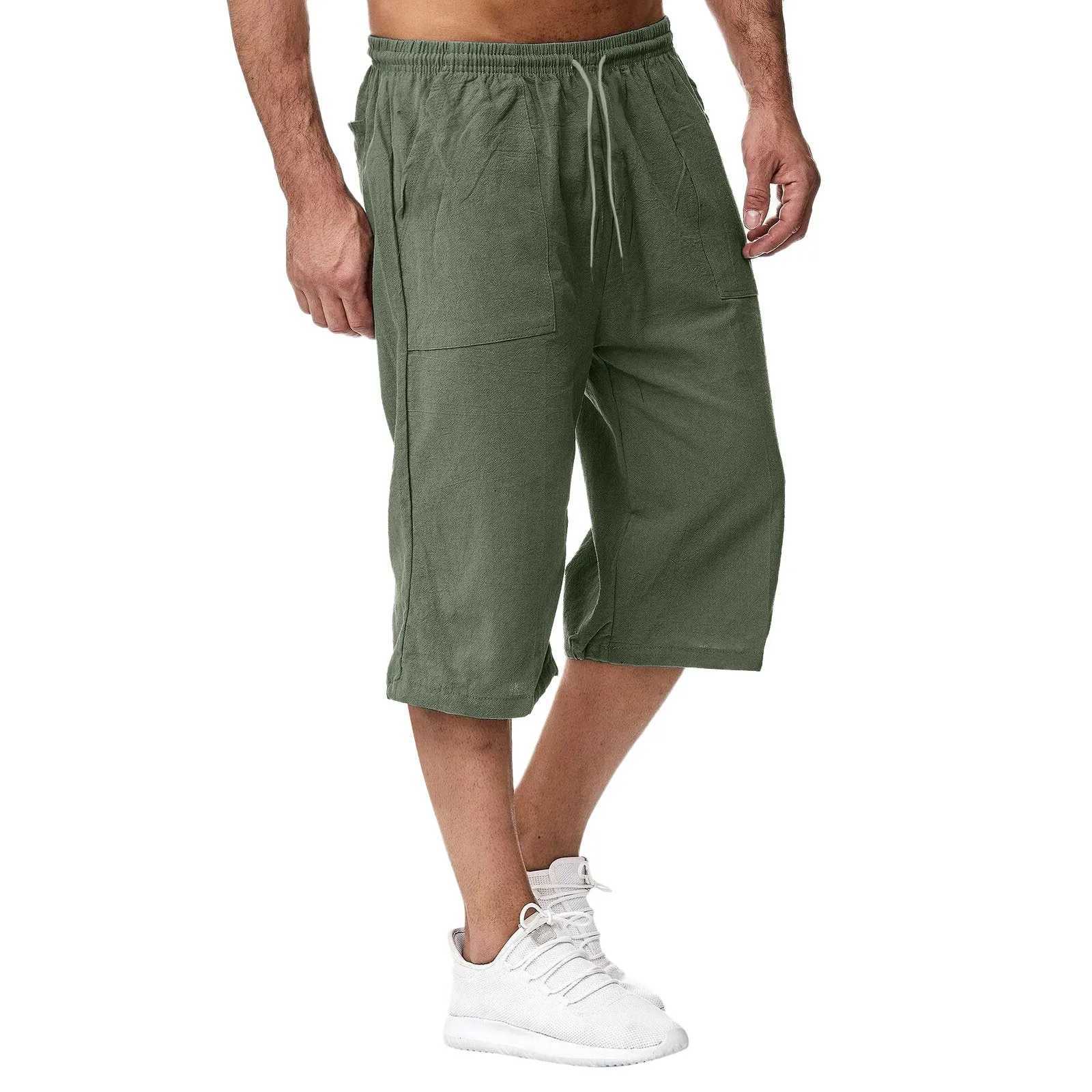 Spring and summer jogging capris jogging pants mens drawstring pants classic double pocket solid color mens tight pantsW240725