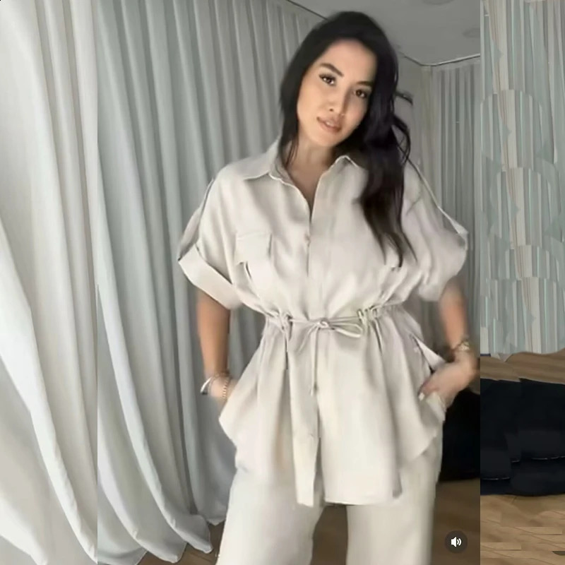 TRAF Sets Summer 2piece 2024 Elastic Waist Women Pants Set Fashion Elegant Youth Holiday Street Chic Suits y240824