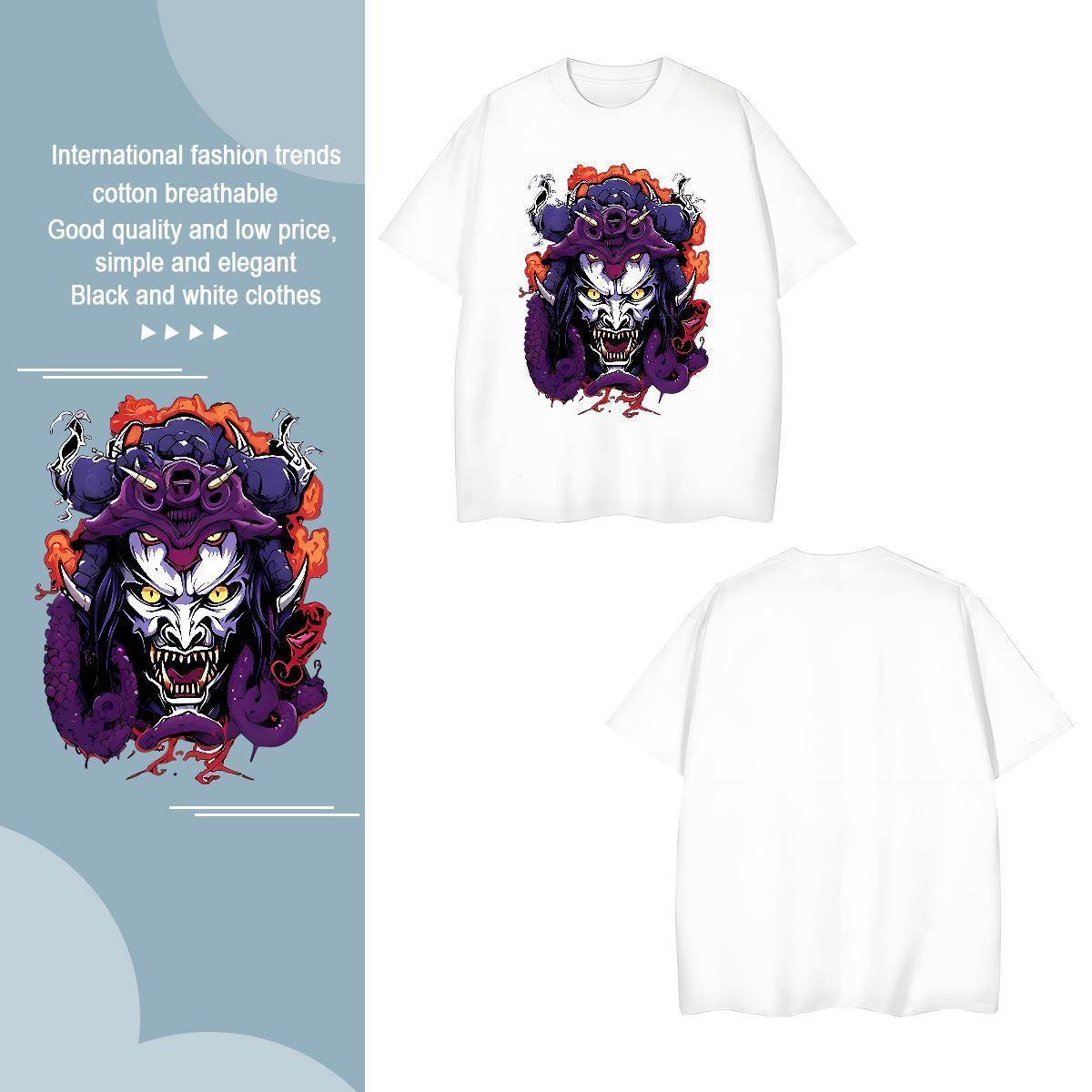 Men T Shirts 100% Cotton 230g Terror, Purple Dragon,Flame Casual Beach Breathable Asian Size Men Tshirts 2024 Summer Popular Tops Tees