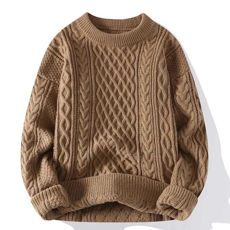 Autumn Winter Men Sweater Vintage O Neck Solid Color Mens Knitted Pullovers Loose Harajuku Mens Retro Knitting Pullover SweatersXJ240814