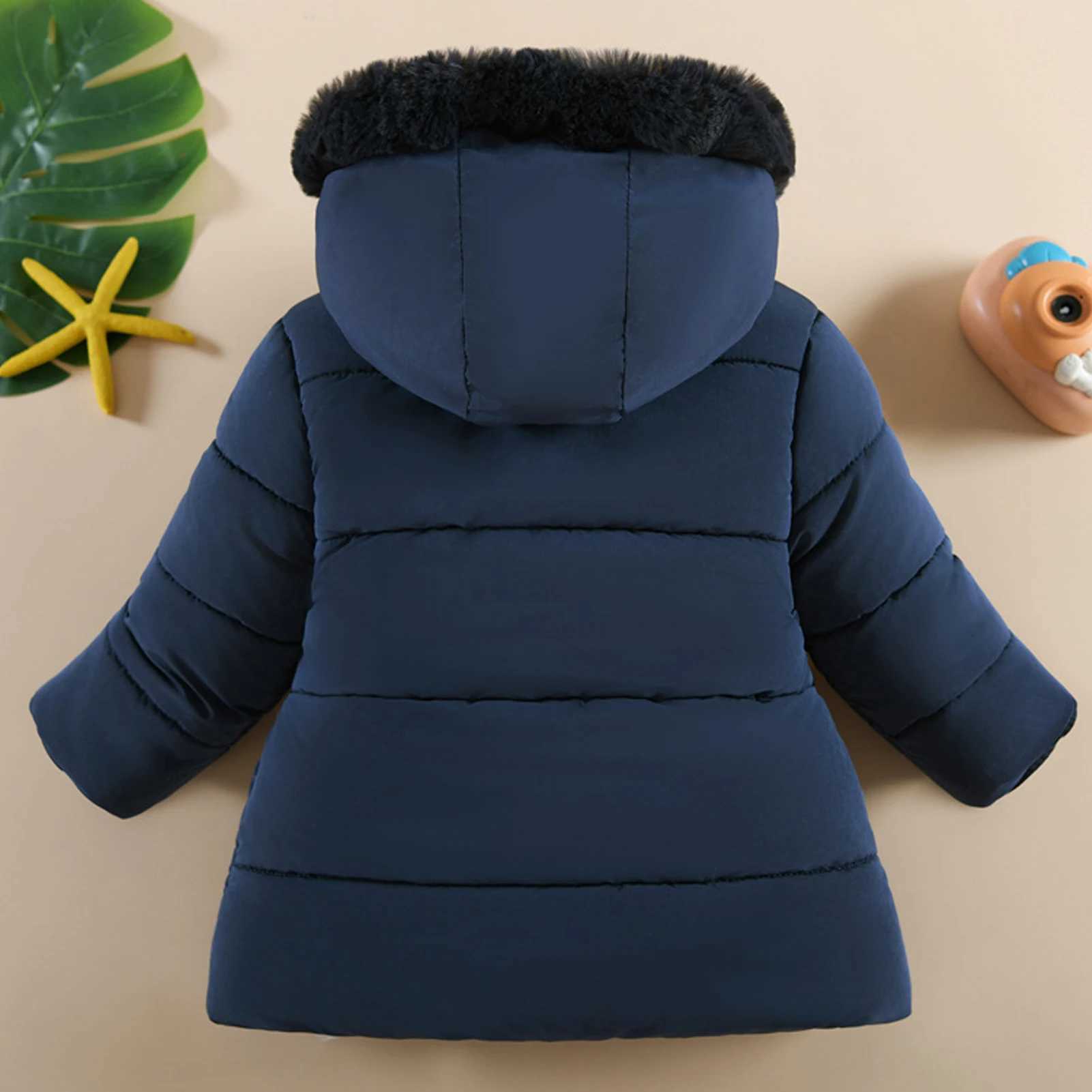 Baby down jacket thick and warm winter jacket for young children with fur hooded sweatshirt girls quilted jacket childrens inflatable jacket W240814