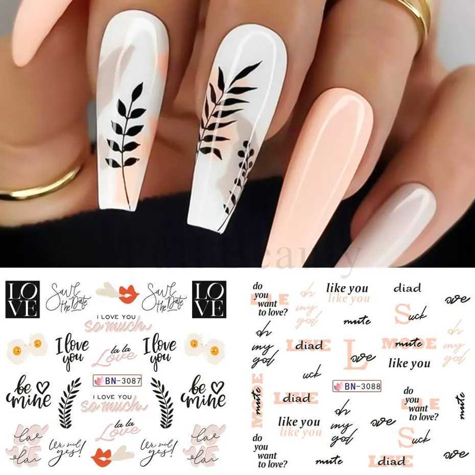 12pcs Black Leaves Letter Nail Stickers Water Transfer Decals Purple Flower Lace Sliders Decorations Manicure Charm Foils LABNXJ240814