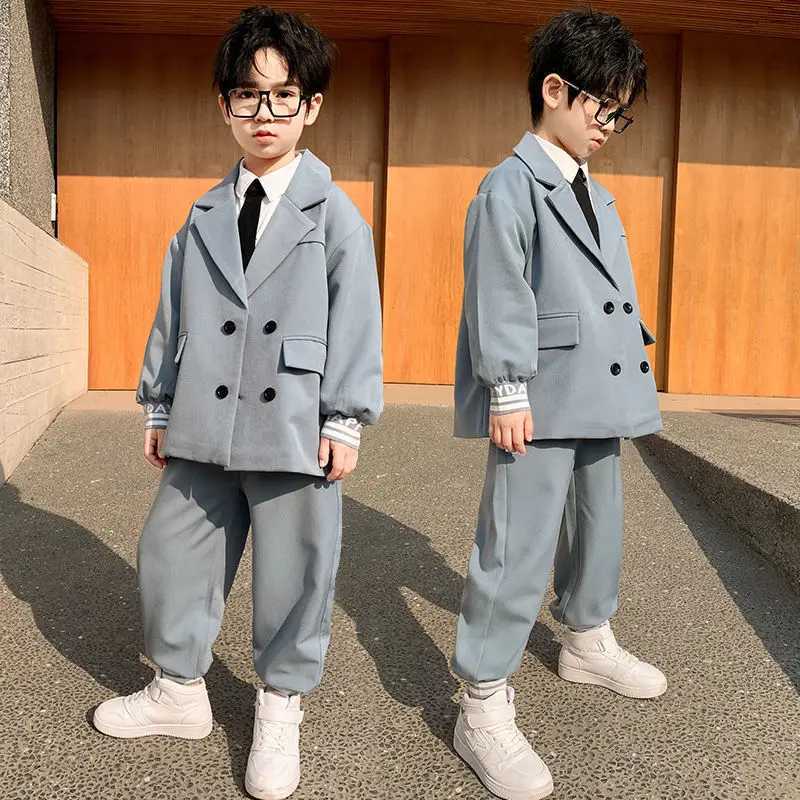Clothing Sets 2021 New Korean Childrens Clothing for Boy and Girl Childrens Business Suit Leisure Two-Piece Set Student School 4-12 Years