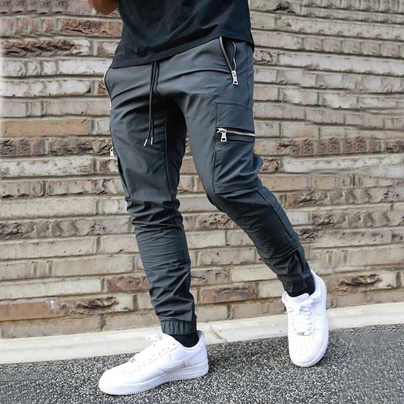 Cross border European and sports and leisure zipper mULti pocket pants manufacturer for mens fitness running training pantsW240725